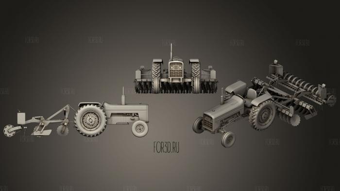 3D Tractor with Disc Harrow stl model for CNC